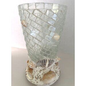 Nautical Vase Candle Holder Decorative Mosaic Glass Seashell Coastal Beach